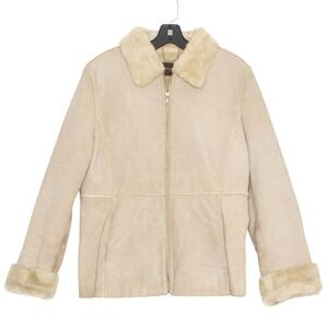 Guess Jacket Genuine Leather Vintage Penny Lane Y2K Faux Fur Lined Aviator Large